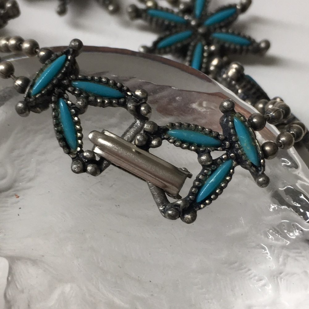 Vintage Turquoise Floral Link Bracelet by Vintage - Picture 4 of 11